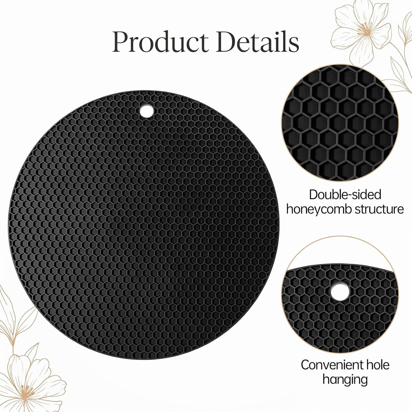 Silicone Microwave Mat, 9.25" Round Heat Resistant Silicone Trivet Mat, Double-Sided Honeycomb Structure, Non-Slip Microwave Splatter Cover Multifunctional Place Mats, Hot Pad, Hot Pot Holder