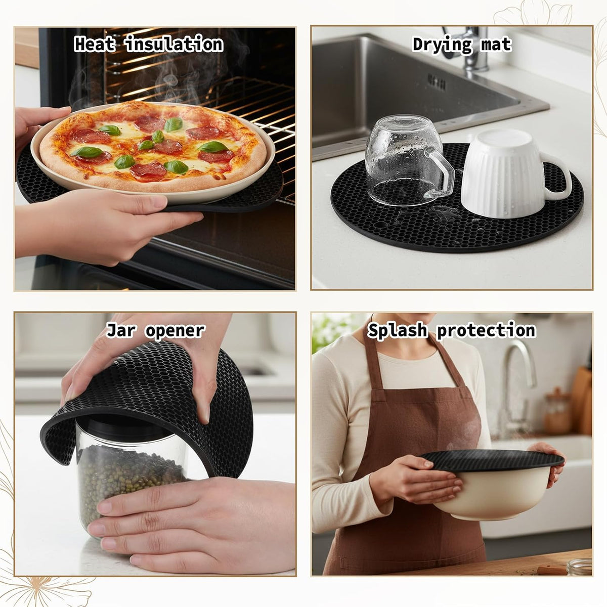 Silicone Microwave Mat, 9.25" Round Heat Resistant Silicone Trivet Mat, Double-Sided Honeycomb Structure, Non-Slip Microwave Splatter Cover Multifunctional Place Mats, Hot Pad, Hot Pot Holder