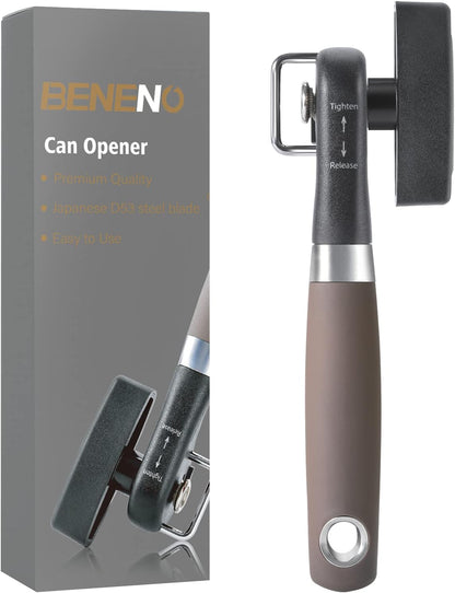Can Opener, Manual Side Safe Cut Can Opener Smooth Edge with Durable Sharp Blade, Effort-Saving Knob & Comfortable Non-slip Handle, Red