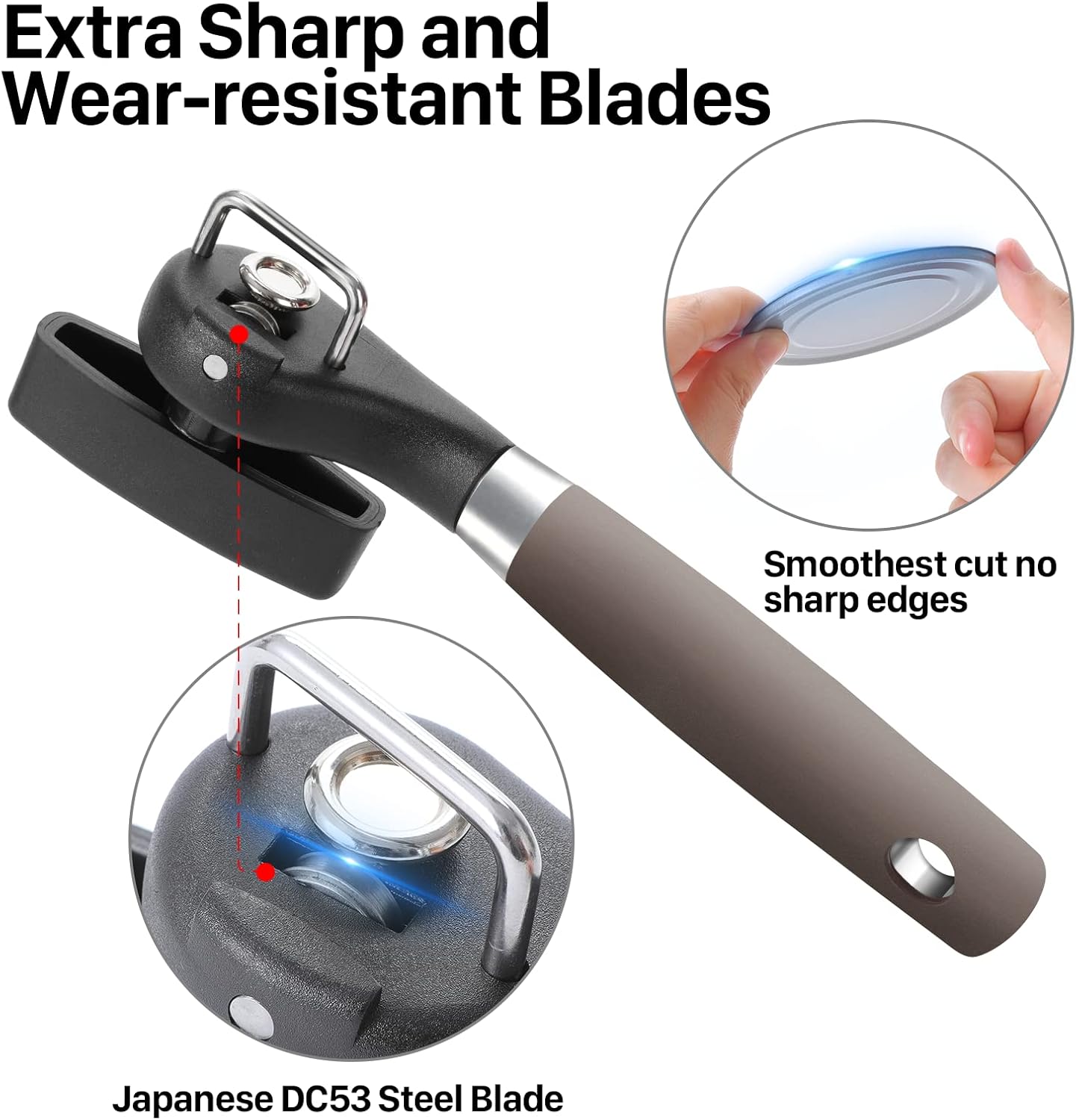 Can Opener, Manual Side Safe Cut Can Opener Smooth Edge with Durable Sharp Blade, Effort-Saving Knob & Comfortable Non-slip Handle, Red