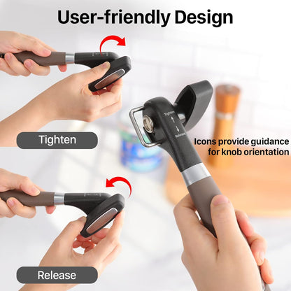Can Opener, Manual Side Safe Cut Can Opener Smooth Edge with Durable Sharp Blade, Effort-Saving Knob & Comfortable Non-slip Handle, Red