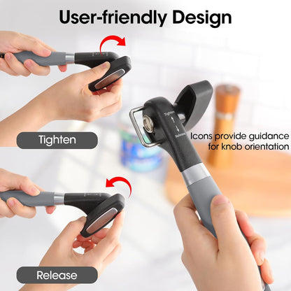 Can Opener, Manual Side Safe Cut Can Opener Smooth Edge with Durable Sharp Blade, Effort-Saving Knob & Comfortable Non-slip Handle, Red