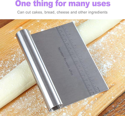 2 Pack Stainless Steel Dough Cutter Scraper Set - Bench Scraper & Pastry Knife with Measuring Marks - Bread Dough Baking Professional Kitchen Tool