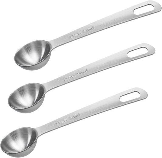 3 Pcs Stainless Steel Measuring Spoons – 5ml/1 Tsp Short Handle Scoops for Baking, Liquid Ingredients & Tea, Soup & Kitchen Cooking
