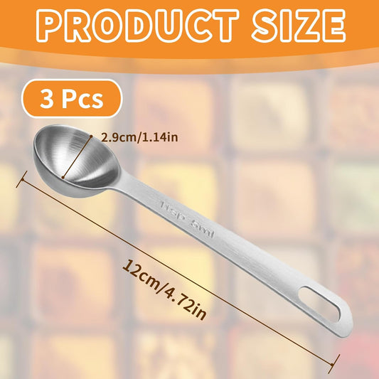 3 Pcs Stainless Steel Measuring Spoons – 5ml/1 Tsp Short Handle Scoops for Baking, Liquid Ingredients & Tea, Soup & Kitchen Cooking
