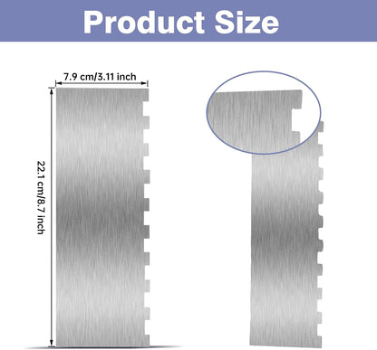 9 Inch Stainless Steel Cake Scraper, Cream Cake Scraper Sided Patterned Edge Stripe Edge Smoother Scraper Cake Smoother Frosting Scraper Cake Decorating Comb for Mousse Butter Cream