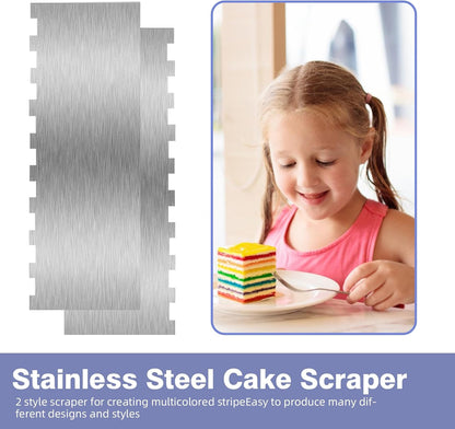 9 Inch Stainless Steel Cake Scraper, Cream Cake Scraper Sided Patterned Edge Stripe Edge Smoother Scraper Cake Smoother Frosting Scraper Cake Decorating Comb for Mousse Butter Cream