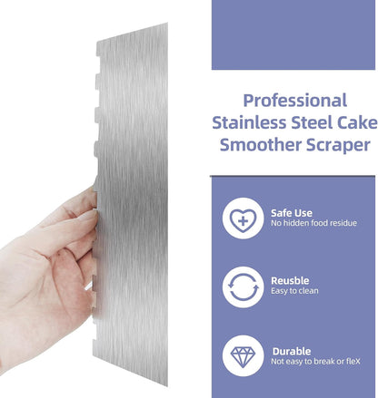 9 Inch Stainless Steel Cake Scraper, Cream Cake Scraper Sided Patterned Edge Stripe Edge Smoother Scraper Cake Smoother Frosting Scraper Cake Decorating Comb for Mousse Butter Cream