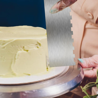 9 Inch Stainless Steel Cake Scraper, Cream Cake Scraper Sided Patterned Edge Stripe Edge Smoother Scraper Cake Smoother Frosting Scraper Cake Decorating Comb for Mousse Butter Cream