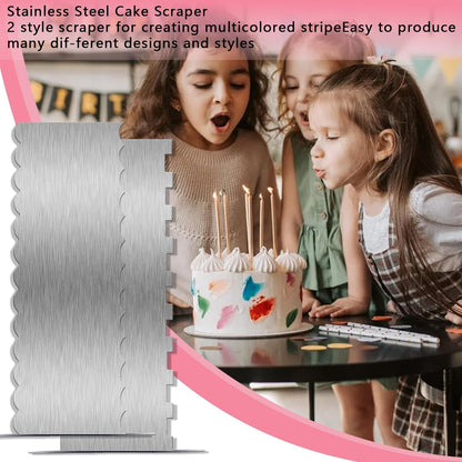 9 Inch Stainless Steel Cake Scraper, Cream Cake Scraper Sided Patterned Edge Stripe Edge Smoother Scraper Cake Smoother Frosting Scraper Cake Decorating Comb for Mousse Butter Cream