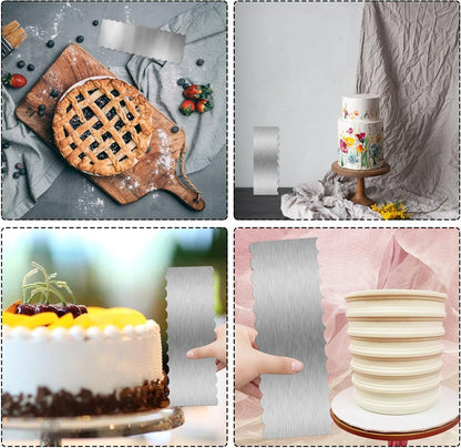 9 Inch Stainless Steel Cake Scraper, Cream Cake Scraper Sided Patterned Edge Stripe Edge Smoother Scraper Cake Smoother Frosting Scraper Cake Decorating Comb for Mousse Butter Cream
