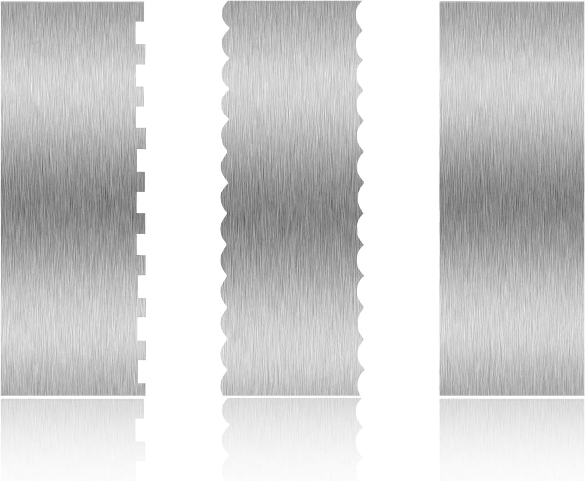 9 Inch Stainless Steel Cake Scraper, Cream Cake Scraper Sided Patterned Edge Stripe Edge Smoother Scraper Cake Smoother Frosting Scraper Cake Decorating Comb for Mousse Butter Cream