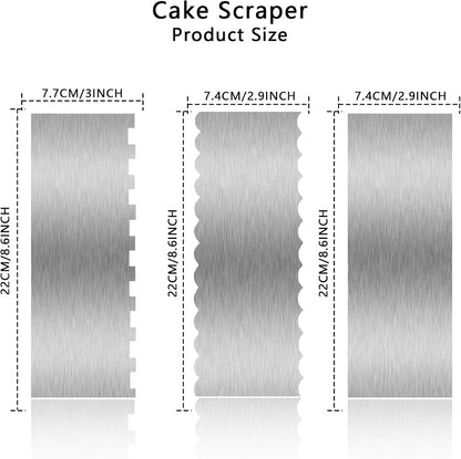 9 Inch Stainless Steel Cake Scraper, Cream Cake Scraper Sided Patterned Edge Stripe Edge Smoother Scraper Cake Smoother Frosting Scraper Cake Decorating Comb for Mousse Butter Cream