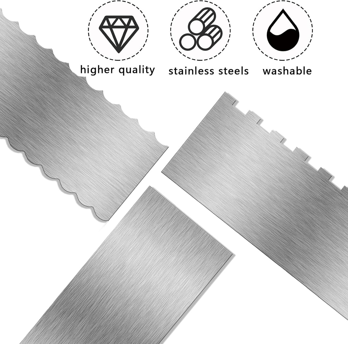 9 Inch Stainless Steel Cake Scraper, Cream Cake Scraper Sided Patterned Edge Stripe Edge Smoother Scraper Cake Smoother Frosting Scraper Cake Decorating Comb for Mousse Butter Cream