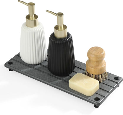 Sink Caddy Kitchen Sink Organizer, Water Absorbing Stone Tray for Sink,Diatomite Bathroom Counter Tray,Faucet Drying Mat Protector Coaster Soap Dish Rack Riser Vanity Dispenser Sponge Holder,10" x 4"