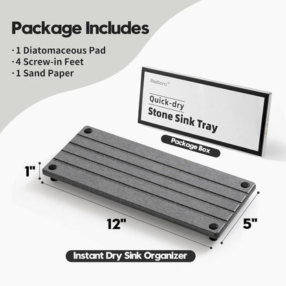 Sink Caddy Kitchen Sink Organizer, Water Absorbing Stone Tray for Sink,Diatomite Bathroom Counter Tray,Faucet Drying Mat Protector Coaster Soap Dish Rack Riser Vanity Dispenser Sponge Holder,10" x 4"