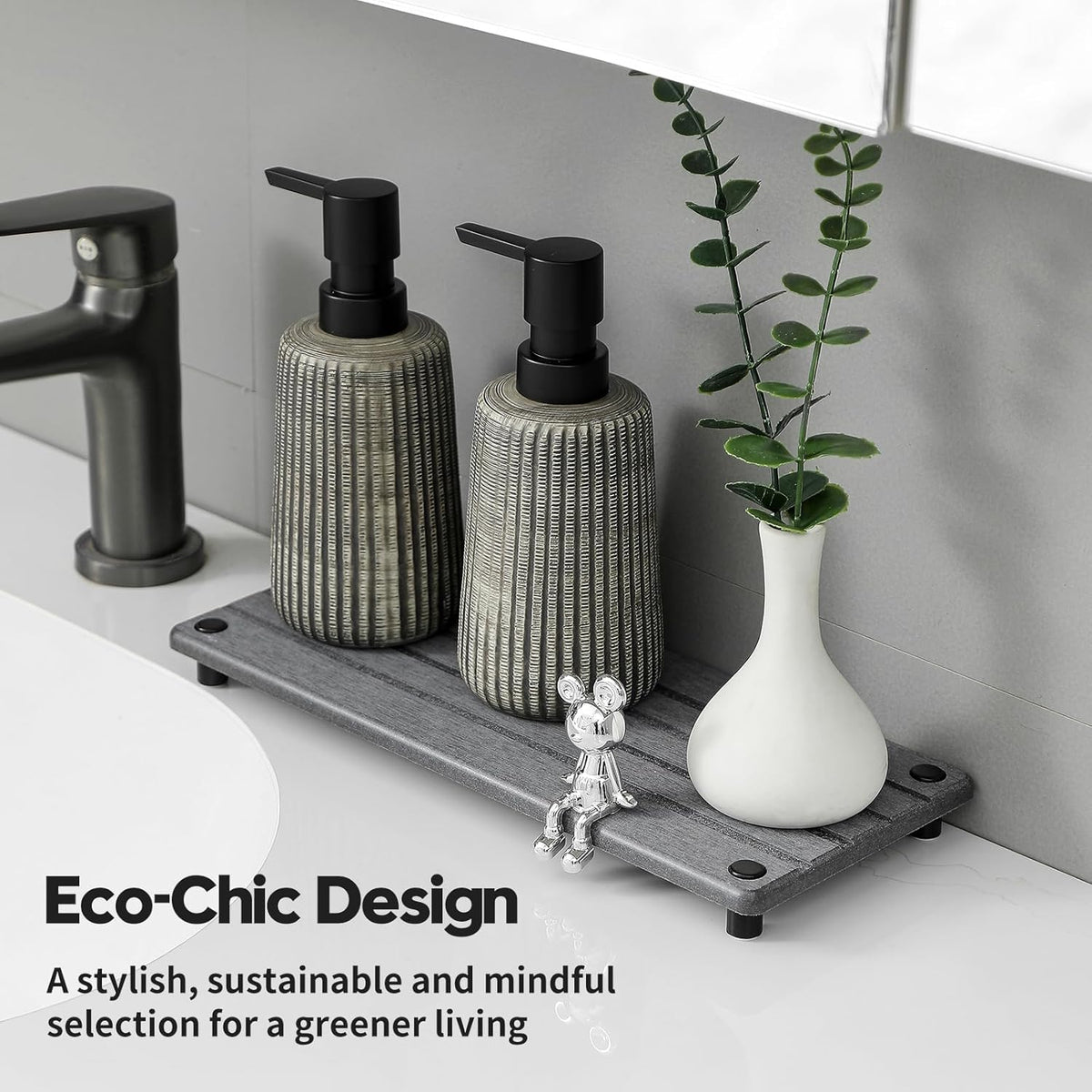 Sink Caddy Kitchen Sink Organizer, Water Absorbing Stone Tray for Sink,Diatomite Bathroom Counter Tray,Faucet Drying Mat Protector Coaster Soap Dish Rack Riser Vanity Dispenser Sponge Holder,10" x 4"