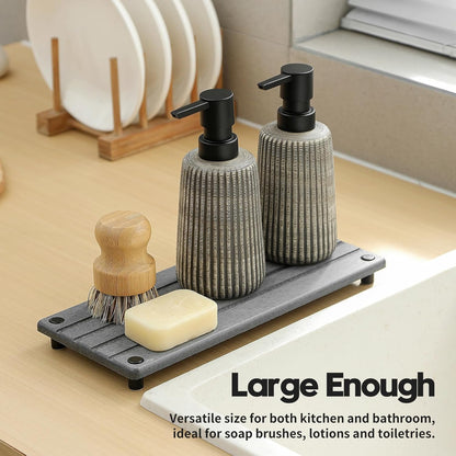 Sink Caddy Kitchen Sink Organizer, Water Absorbing Stone Tray for Sink,Diatomite Bathroom Counter Tray,Faucet Drying Mat Protector Coaster Soap Dish Rack Riser Vanity Dispenser Sponge Holder,10" x 4"