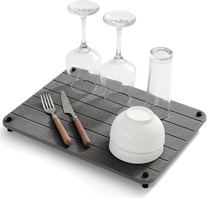 Sink Caddy Kitchen Sink Organizer, Water Absorbing Stone Tray for Sink,Diatomite Bathroom Counter Tray,Faucet Drying Mat Protector Coaster Soap Dish Rack Riser Vanity Dispenser Sponge Holder,10" x 4"