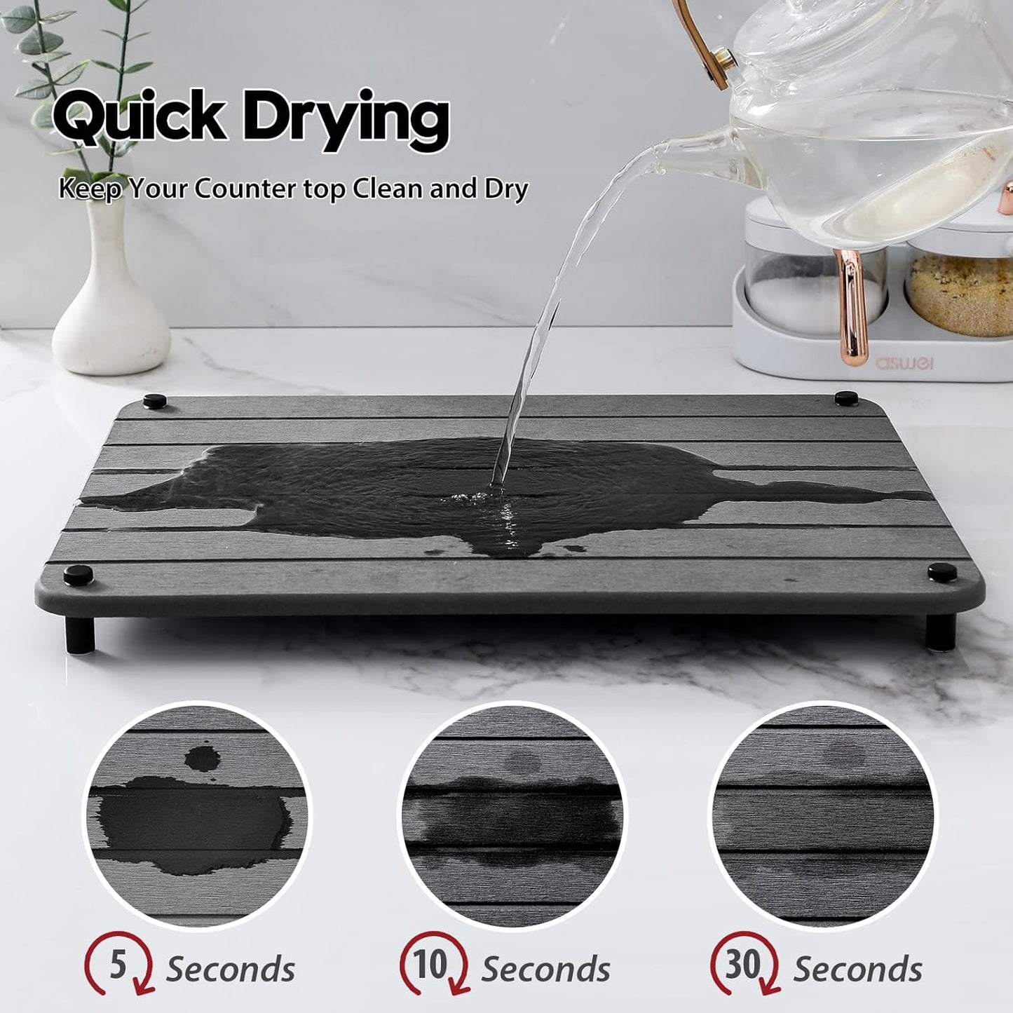 Sink Caddy Kitchen Sink Organizer, Water Absorbing Stone Tray for Sink,Diatomite Bathroom Counter Tray,Faucet Drying Mat Protector Coaster Soap Dish Rack Riser Vanity Dispenser Sponge Holder,10" x 4"