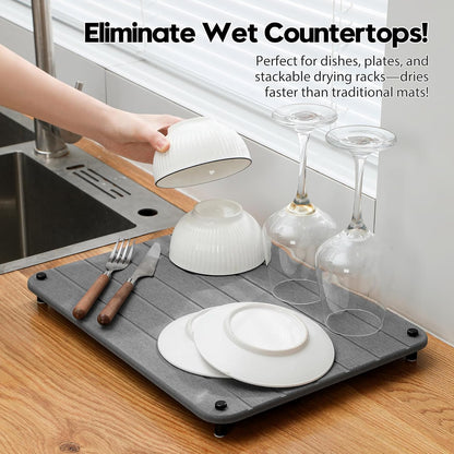 Sink Caddy Kitchen Sink Organizer, Water Absorbing Stone Tray for Sink,Diatomite Bathroom Counter Tray,Faucet Drying Mat Protector Coaster Soap Dish Rack Riser Vanity Dispenser Sponge Holder,10" x 4"