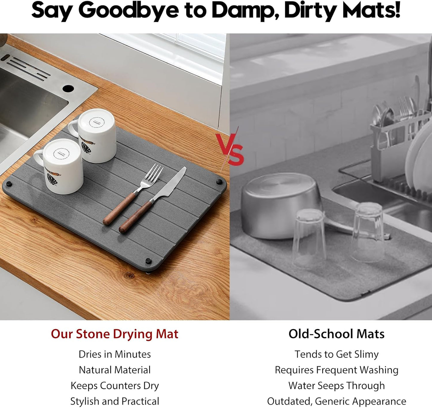 Sink Caddy Kitchen Sink Organizer, Water Absorbing Stone Tray for Sink,Diatomite Bathroom Counter Tray,Faucet Drying Mat Protector Coaster Soap Dish Rack Riser Vanity Dispenser Sponge Holder,10" x 4"