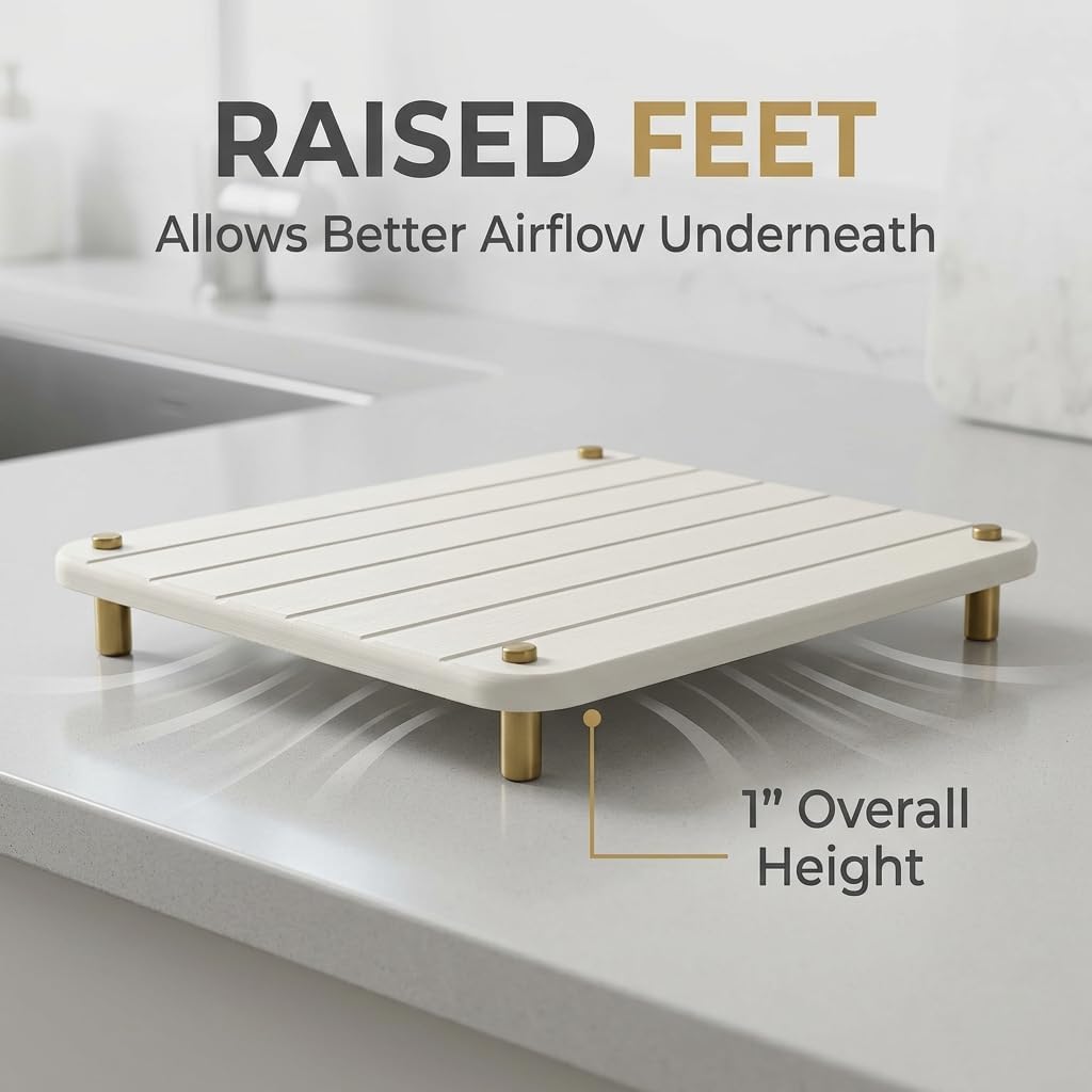 Sink Caddy Kitchen Sink Organizer, Water Absorbing Stone Tray for Sink,Diatomite Bathroom Counter Tray,Faucet Drying Mat Protector Coaster Soap Dish Rack Riser Vanity Dispenser Sponge Holder,10" x 4"