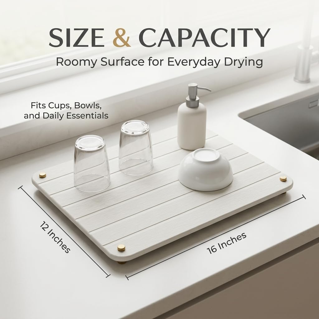 Sink Caddy Kitchen Sink Organizer, Water Absorbing Stone Tray for Sink,Diatomite Bathroom Counter Tray,Faucet Drying Mat Protector Coaster Soap Dish Rack Riser Vanity Dispenser Sponge Holder,10" x 4"