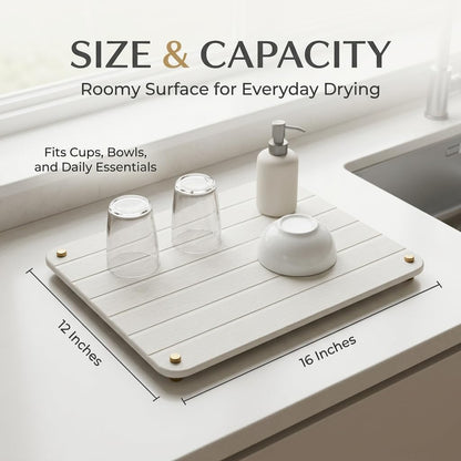 Sink Caddy Kitchen Sink Organizer, Water Absorbing Stone Tray for Sink,Diatomite Bathroom Counter Tray,Faucet Drying Mat Protector Coaster Soap Dish Rack Riser Vanity Dispenser Sponge Holder,10" x 4"
