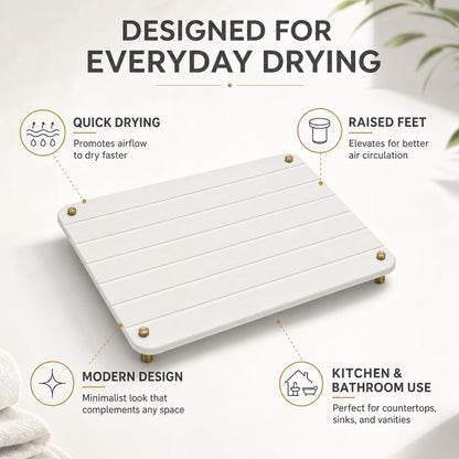 Sink Caddy Kitchen Sink Organizer, Water Absorbing Stone Tray for Sink,Diatomite Bathroom Counter Tray,Faucet Drying Mat Protector Coaster Soap Dish Rack Riser Vanity Dispenser Sponge Holder,10" x 4"