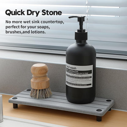 Sink Caddy Kitchen Sink Organizer, Water Absorbing Stone Tray for Sink,Diatomite Bathroom Counter Tray,Faucet Drying Mat Protector Coaster Soap Dish Rack Riser Vanity Dispenser Sponge Holder,10" x 4"