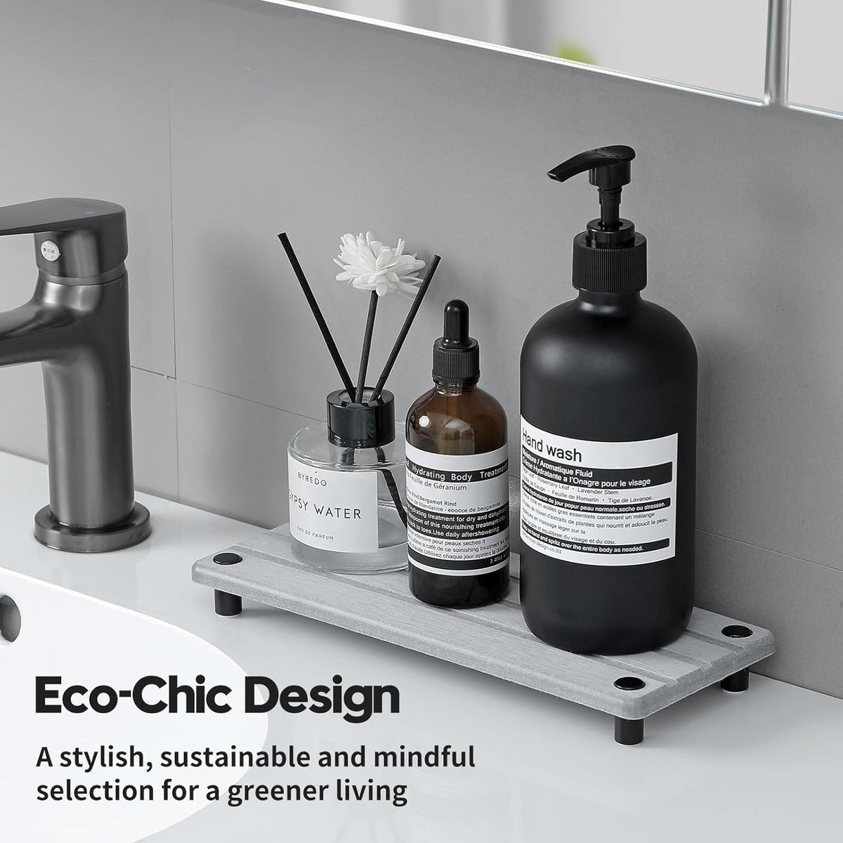 Sink Caddy Kitchen Sink Organizer, Water Absorbing Stone Tray for Sink,Diatomite Bathroom Counter Tray,Faucet Drying Mat Protector Coaster Soap Dish Rack Riser Vanity Dispenser Sponge Holder,10" x 4"