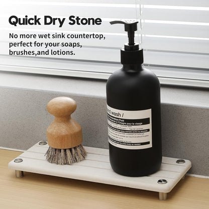 Sink Caddy Kitchen Sink Organizer, Water Absorbing Stone Tray for Sink,Diatomite Bathroom Counter Tray,Faucet Drying Mat Protector Coaster Soap Dish Rack Riser Vanity Dispenser Sponge Holder,10" x 4"