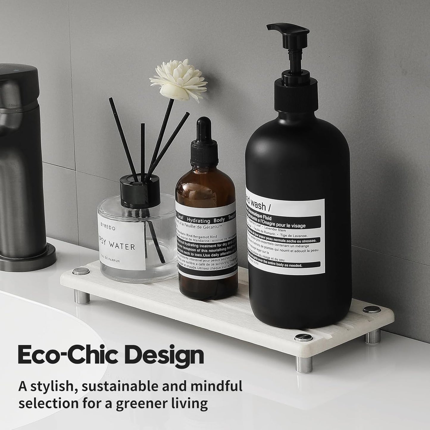 Sink Caddy Kitchen Sink Organizer, Water Absorbing Stone Tray for Sink,Diatomite Bathroom Counter Tray,Faucet Drying Mat Protector Coaster Soap Dish Rack Riser Vanity Dispenser Sponge Holder,10" x 4"