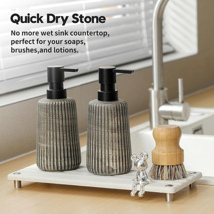 Sink Caddy Kitchen Sink Organizer, Water Absorbing Stone Tray for Sink,Diatomite Bathroom Counter Tray,Faucet Drying Mat Protector Coaster Soap Dish Rack Riser Vanity Dispenser Sponge Holder,10" x 4"
