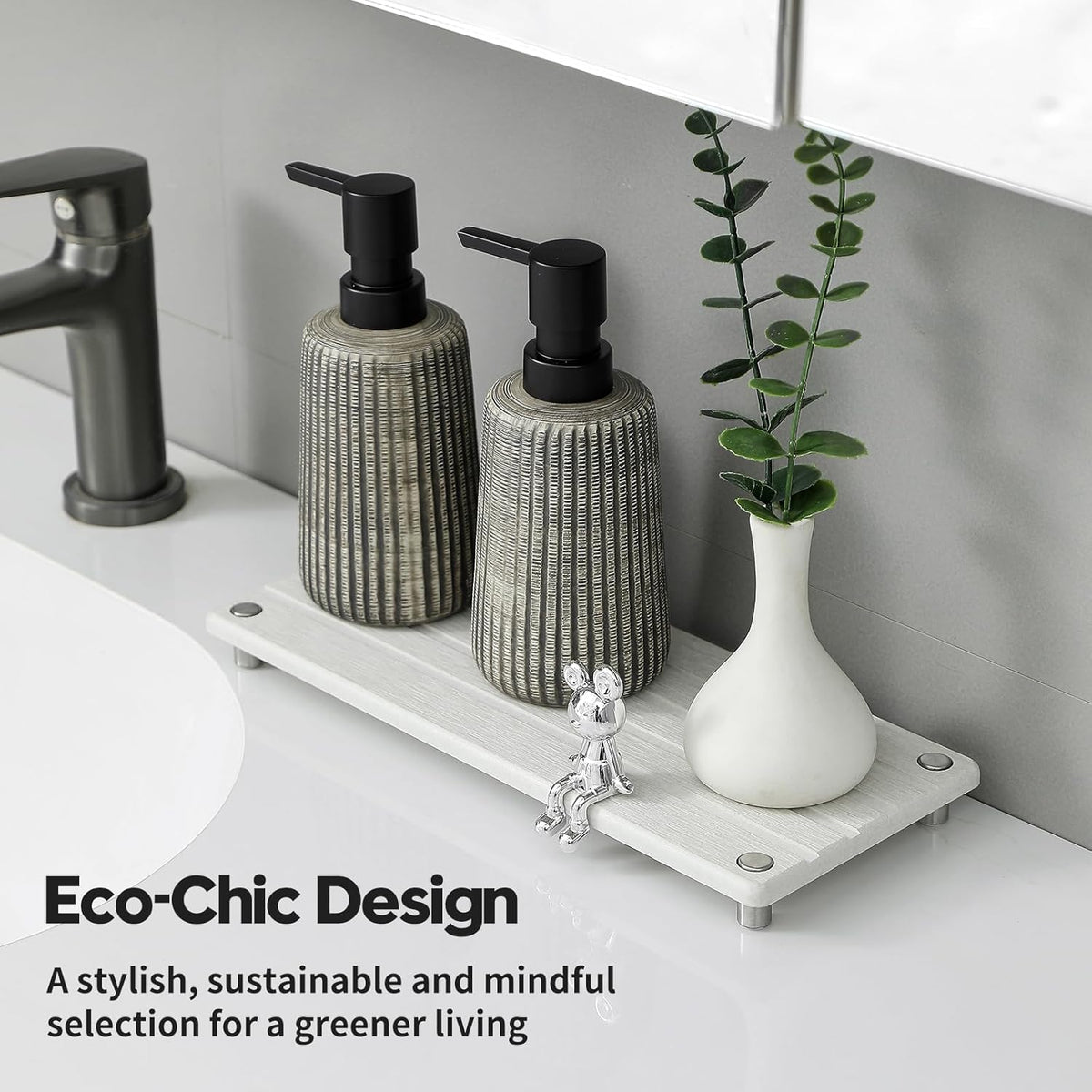 Sink Caddy Kitchen Sink Organizer, Water Absorbing Stone Tray for Sink,Diatomite Bathroom Counter Tray,Faucet Drying Mat Protector Coaster Soap Dish Rack Riser Vanity Dispenser Sponge Holder,10" x 4"