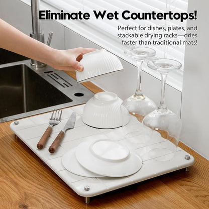 Sink Caddy Kitchen Sink Organizer, Water Absorbing Stone Tray for Sink,Diatomite Bathroom Counter Tray,Faucet Drying Mat Protector Coaster Soap Dish Rack Riser Vanity Dispenser Sponge Holder,10" x 4"