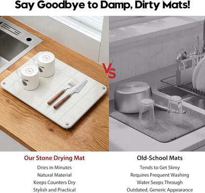 Sink Caddy Kitchen Sink Organizer, Water Absorbing Stone Tray for Sink,Diatomite Bathroom Counter Tray,Faucet Drying Mat Protector Coaster Soap Dish Rack Riser Vanity Dispenser Sponge Holder,10" x 4"