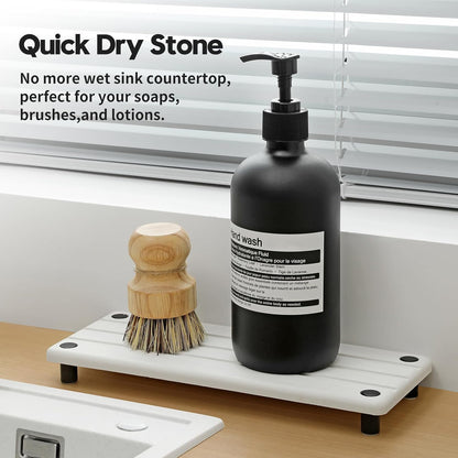 Sink Caddy Kitchen Sink Organizer, Water Absorbing Stone Tray for Sink,Diatomite Bathroom Counter Tray,Faucet Drying Mat Protector Coaster Soap Dish Rack Riser Vanity Dispenser Sponge Holder,10" x 4"