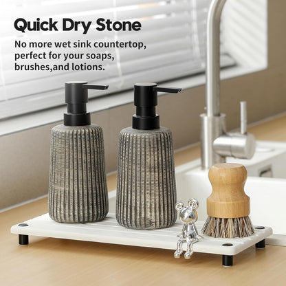 Sink Caddy Kitchen Sink Organizer, Water Absorbing Stone Tray for Sink,Diatomite Bathroom Counter Tray,Faucet Drying Mat Protector Coaster Soap Dish Rack Riser Vanity Dispenser Sponge Holder,10" x 4"