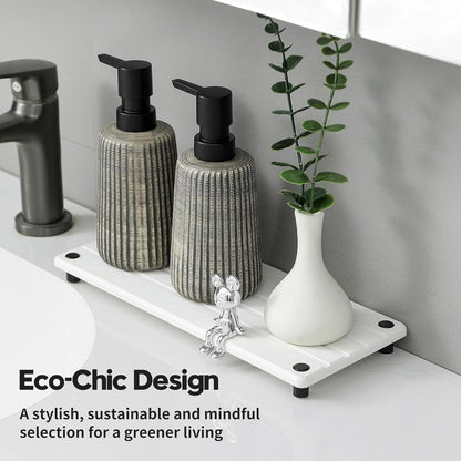 Sink Caddy Kitchen Sink Organizer, Water Absorbing Stone Tray for Sink,Diatomite Bathroom Counter Tray,Faucet Drying Mat Protector Coaster Soap Dish Rack Riser Vanity Dispenser Sponge Holder,10" x 4"