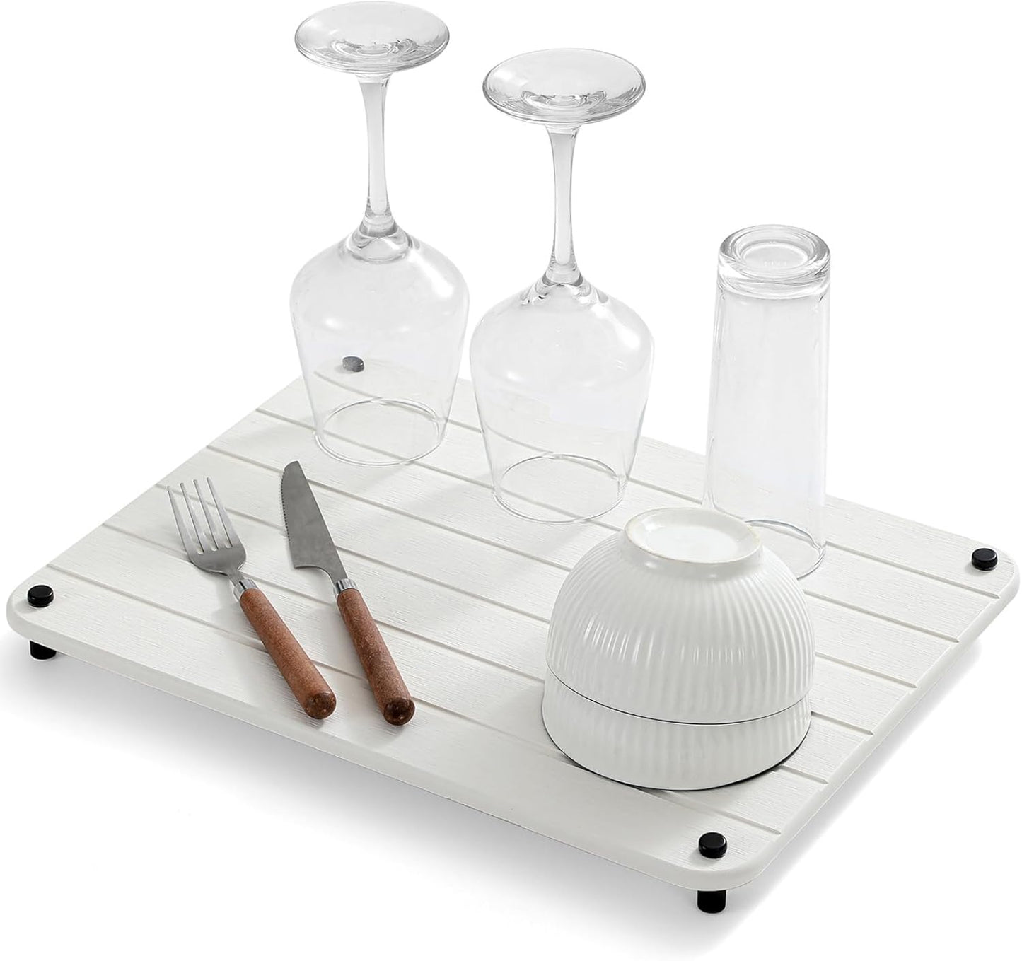 Sink Caddy Kitchen Sink Organizer, Water Absorbing Stone Tray for Sink,Diatomite Bathroom Counter Tray,Faucet Drying Mat Protector Coaster Soap Dish Rack Riser Vanity Dispenser Sponge Holder,10" x 4"