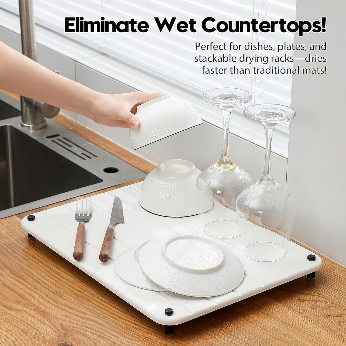 Sink Caddy Kitchen Sink Organizer, Water Absorbing Stone Tray for Sink,Diatomite Bathroom Counter Tray,Faucet Drying Mat Protector Coaster Soap Dish Rack Riser Vanity Dispenser Sponge Holder,10" x 4"