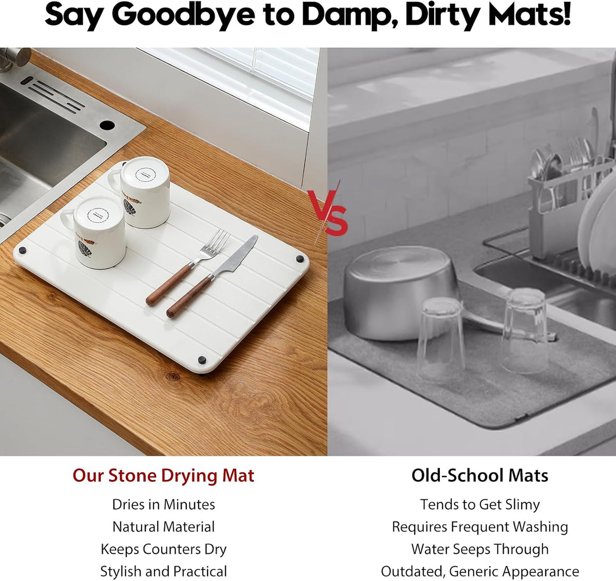 Sink Caddy Kitchen Sink Organizer, Water Absorbing Stone Tray for Sink,Diatomite Bathroom Counter Tray,Faucet Drying Mat Protector Coaster Soap Dish Rack Riser Vanity Dispenser Sponge Holder,10" x 4"