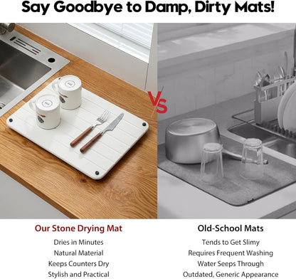 Sink Caddy Kitchen Sink Organizer, Water Absorbing Stone Tray for Sink,Diatomite Bathroom Counter Tray,Faucet Drying Mat Protector Coaster Soap Dish Rack Riser Vanity Dispenser Sponge Holder,10" x 4"