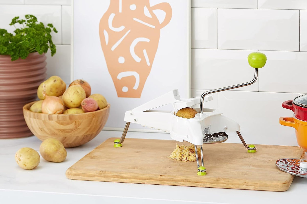 Mouli Rotary Cheese Grater 5-in-1 with Hand Crank | Made in Spain | Mandoline Slicer Vegetable Chopper for Parmesan Cheese, Nuts & Fruits | Includes 5 Stainless Steel Interchangeable Blades