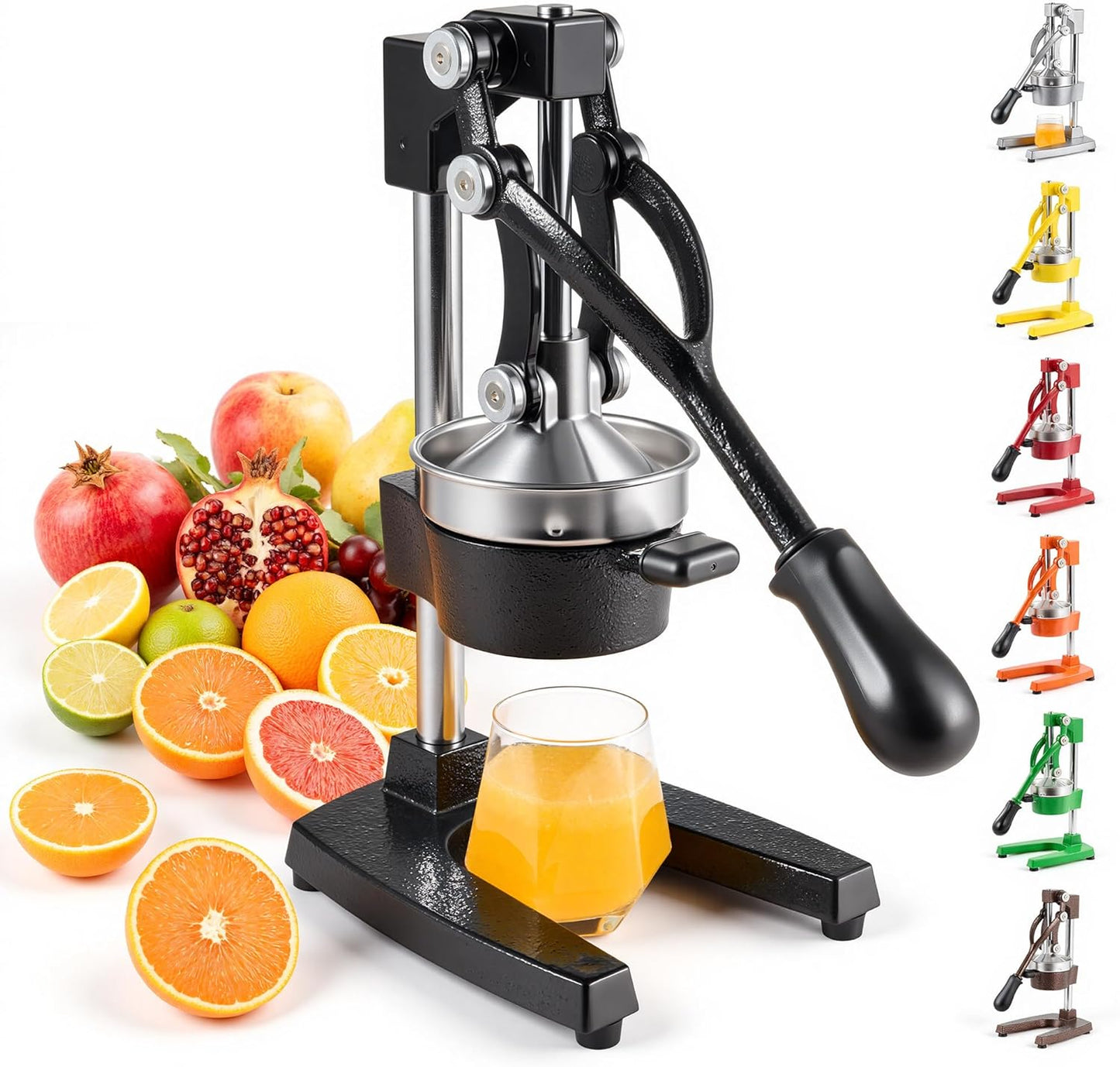 Manual Citrus Juicer - Professional Orange, Lemon, Lime & Pom Juice Extractor, Easy to Clean, Yellow