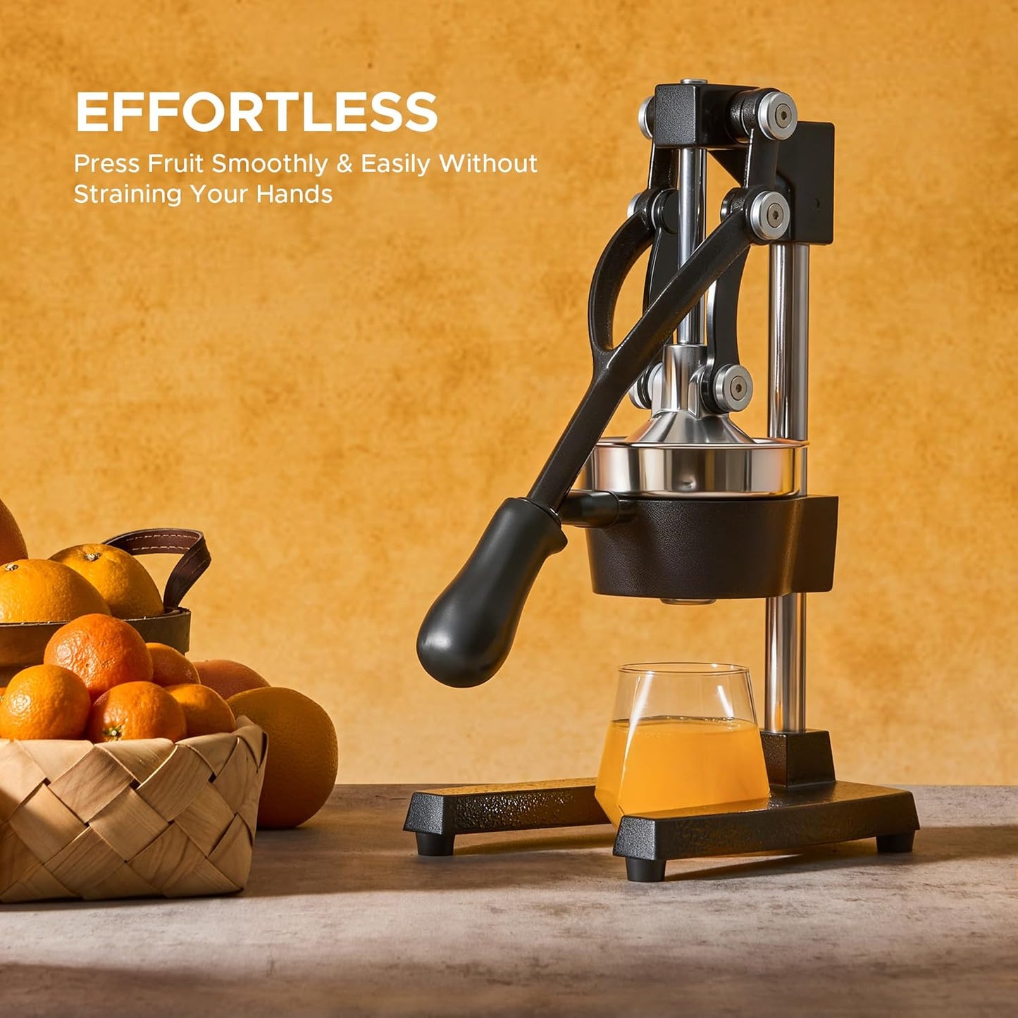 Manual Citrus Juicer - Professional Orange, Lemon, Lime & Pom Juice Extractor, Easy to Clean, Yellow