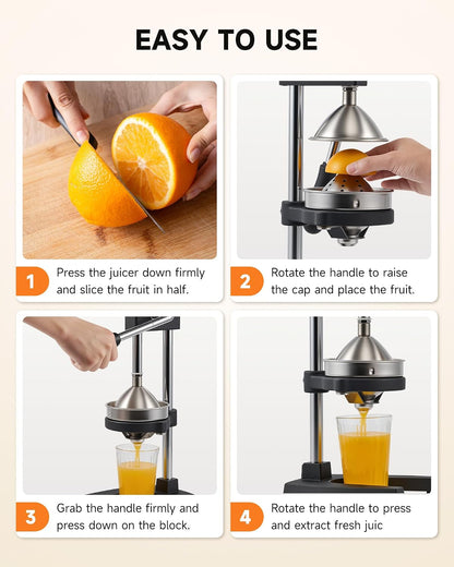 Manual Citrus Juicer - Professional Orange, Lemon, Lime & Pom Juice Extractor, Easy to Clean, Yellow