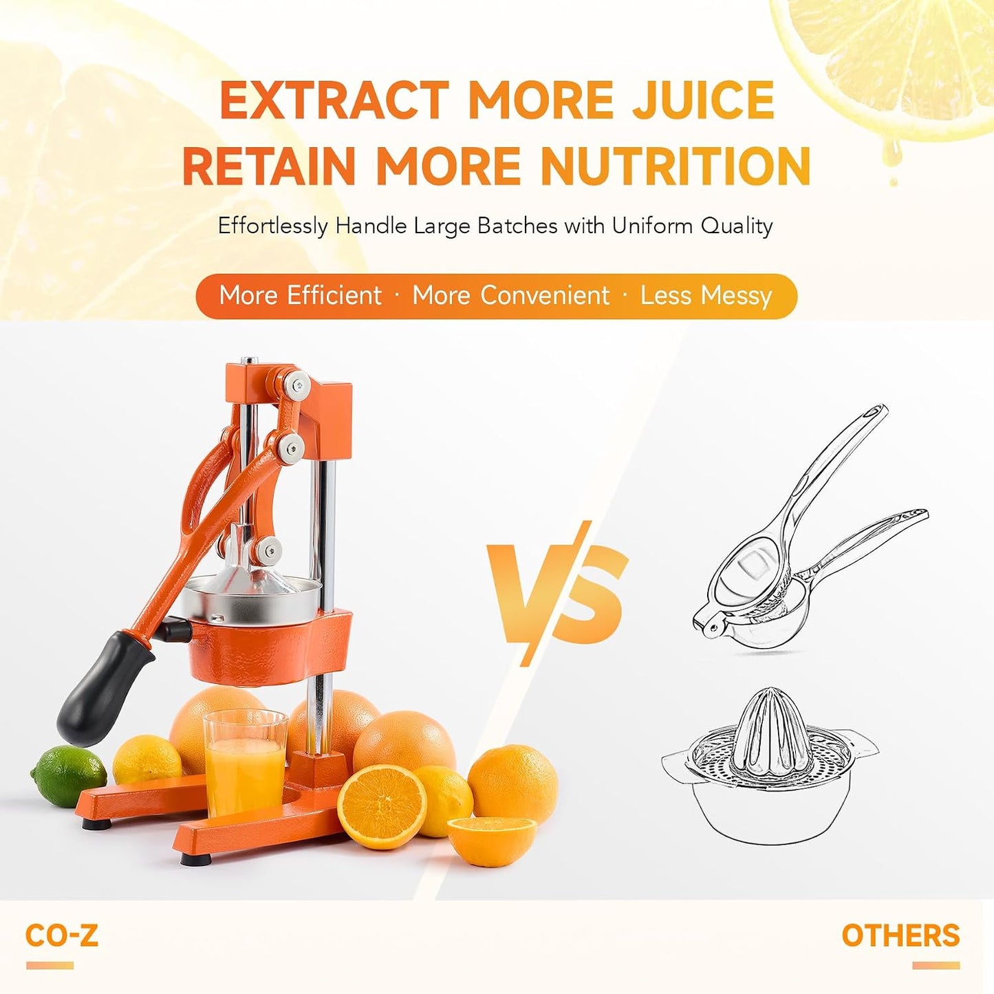 Manual Citrus Juicer - Professional Orange, Lemon, Lime & Pom Juice Extractor, Easy to Clean, Yellow